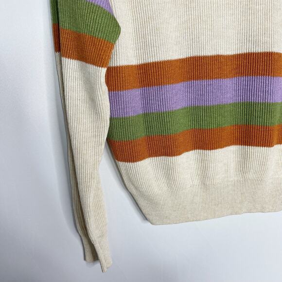 New Gilli Large Cream Orange Green Striped Ribbed Knit Sweater Crew Neck Purple - Picture 7 of 12